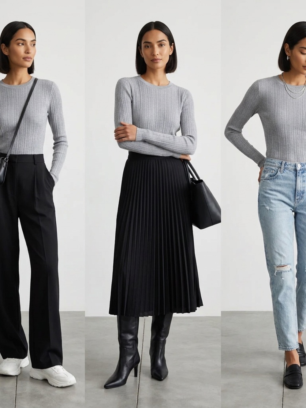 Nine West Tight Knit Ribbed Long-Sleeve Gray Top Women’s M Office or Casual Wear